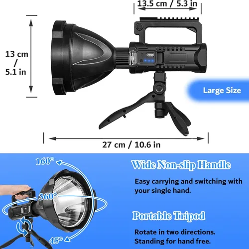 Miniatura 5 de Foco Recargable, 2,000,000L Lúmenes Altos, Luces LED de Punto para Exteriores Portátiles Súper Brillantes de Largo Alcance, Linterna Potente con 4