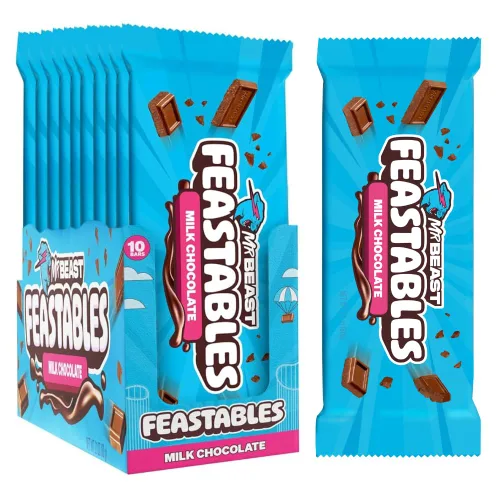 Miniatura 5 de MrBeast Feastables - Barra de chocolate con caramelo, tamaño King, 10 unidades, caramelo de chocolate suave relleno de caramelo, cacao de comercio