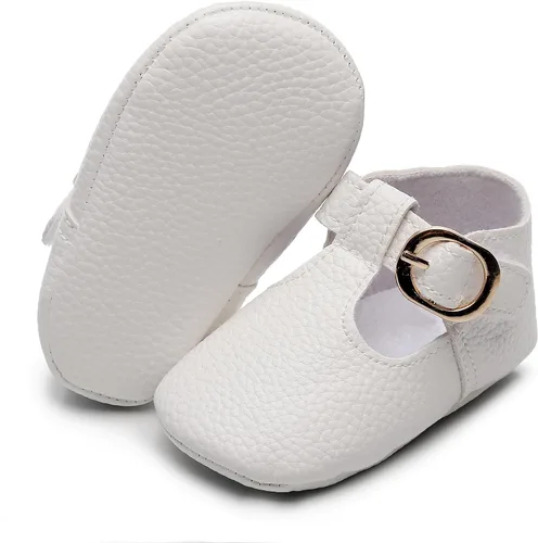 Miniatura 2 de HONGTEYA Mary Janes - Zapatos planos de piel sintética antideslizante con suela suave para bebés recién nacidos, zapatos de cuna para boda, fiesta