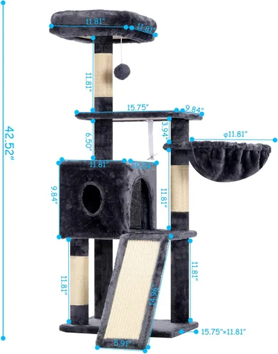 Miniatura 3 de Hey-brother Árbol para gatos, torre para gatos de 42.5 pulgadas para gatos de interior, condominio de felpa de varios niveles con poste rascador