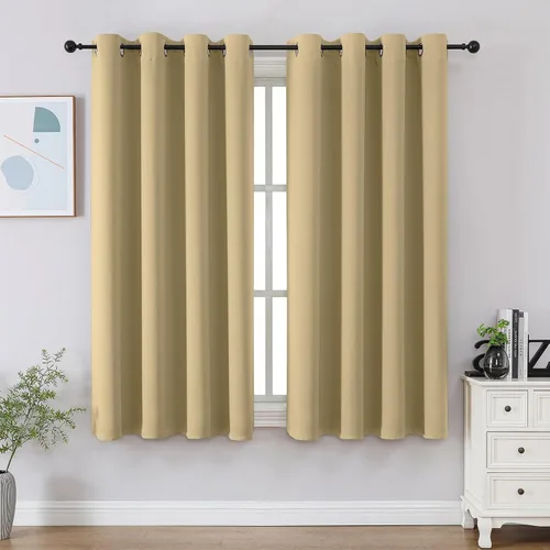 CUCRAF - Cortinas opacas color beige de 45 pulgadas de largo, con aislamiento térmico, reducción de ruido, cortinas con ojales para ventana para