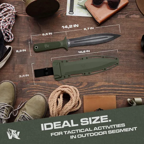 Miniatura 6 de ODENWOLF W-SowCatcher Cuchillo de hoja fija con funda – Cuchillo de caza grande hecho de acero D2 – Cuchillos grandes de hoja fija de doble filo