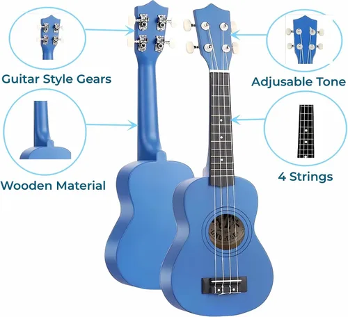 Miniatura 7 de Guitarra acústica de madera para niños de 21 pulgadas, juguetes musicales ideales para niños de 3 a 9 años, niños y niñas, regalos (Azul)