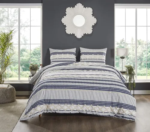 Miniatura 6 de Beatrice Home Fashions Agra - Juego de edredón de chenilla de algodón de 3 piezas, tamaño Queen, gris y blanco