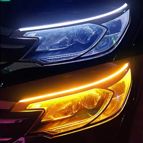 Vilihkc 2 unids LED DRL Coche Correr Luz Flexible Impermeable Tira Auto Faros Blanco Señal Giratorio Amarillo Flujo de Freno Luces 12V Blanco que