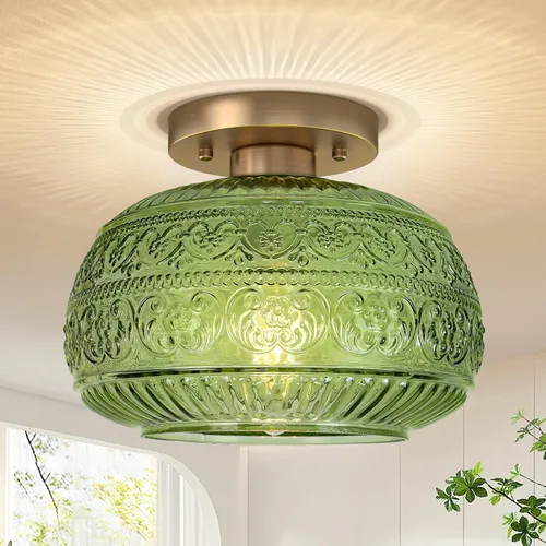 Miniatura 15 de Lámpara de Techo Semiempotrada, Luminaria Moderna Mejorada Cerca del Techo con Vidrio Transparente, Dorada, Iluminación Interior para Cocina