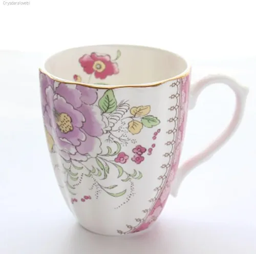Tazas de porcelana de hueso de Europa de gran capacidad, 14.2 fl oz, taza de té de flores pastorales creativas, taza de café con leche de oficina,
