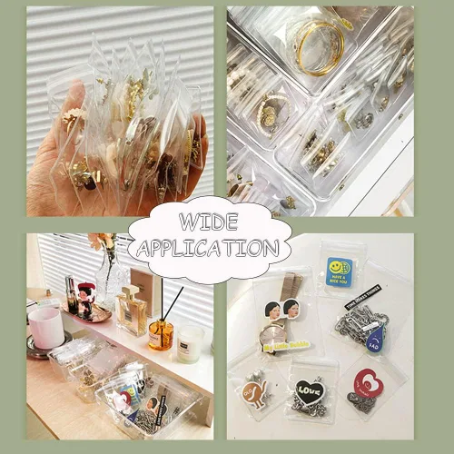 Miniatura 7 de TINSKY 200 bolsas transparentes de PVC para almacenar joyas, pequeñas bolsas de plástico autosellables con cremallera, bolsas de almacenamiento