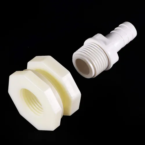 Miniatura 5 de uxcell Adaptador de montaje de mamparo 0.472 in púas x G1/2 hembra ABS blanco para acuarios, tanques de agua, tinas, piscinas, 4 piezas