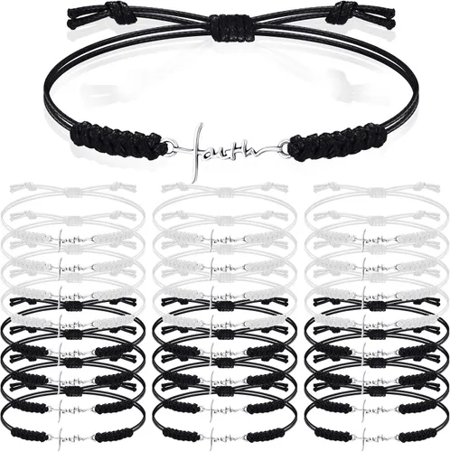 Miniatura 8 de Rtteri 20 Piezas Pulseras de Cruz de Fe Inspiracionales Regalos de Joyería de Cumpleaños a Granel de Acero Inoxidable Dije de Esperanza Pulsera