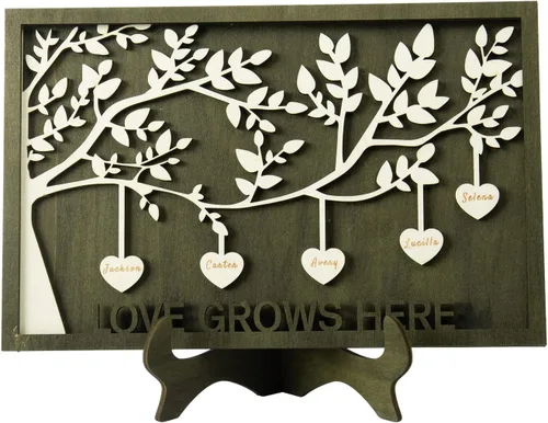 Miniatura 24 de Árbol genealógico con etiqueta de corazón, placas de madera grabadas personalizadas, regalos personalizados para madres, padres, escritorio, nombres
