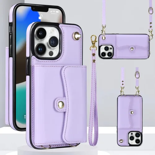 Miniatura 13 de Funda para iPhone 13 de 6.1 pulgadas, bolso cruzado con correa de hombro, funda protectora de moda para iPhone 13 (oro rosa)