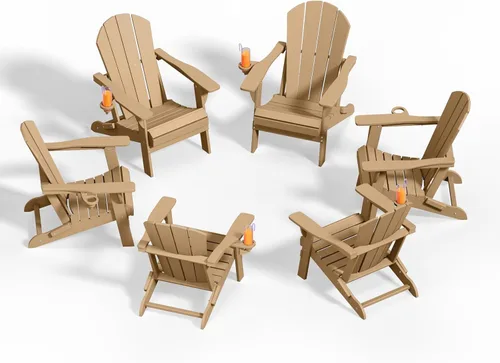 Miniatura 20 de Silla plegable Adirondack con portavasos, juego de 2, sillas de plástico HDPE para exteriores, resistentes a la intemperie, aspecto de madera real