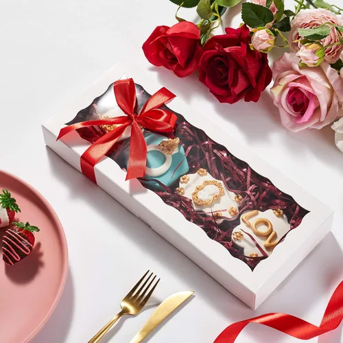 Miniatura 4 de 4 cajas de galletas blancas de primera calidad de 12 x 5 x 1.5 pulgadas, mini cajas de fresa, caja de panadería para juegos de regalo de galletas