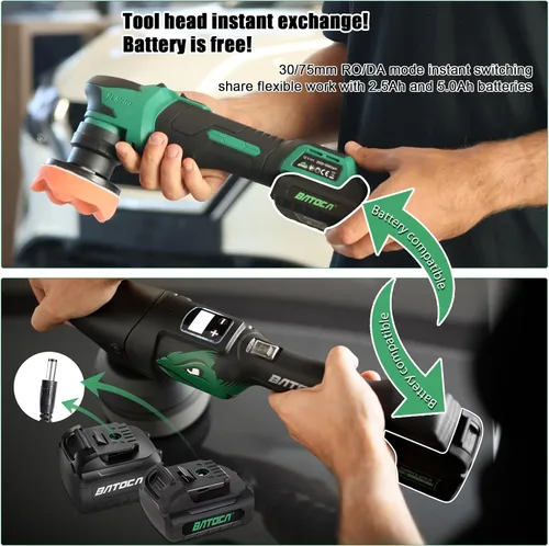 Miniatura 2 de Pulidora inalámbrica BATOCA S4 para el cuidado del automóvil con 2 piezas de baterías de 12 V y 2.5 Ah, tanto amortiguador rotatorio como pulidora