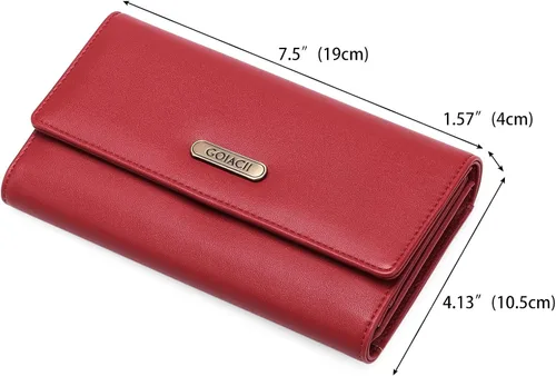 Miniatura 6 de GOIACII Cartera de mujer con bloqueo RFID triple pliegue cartera de mano larga para mujer cartera de cuero vegano con bolsillo para monedas A02-rojo