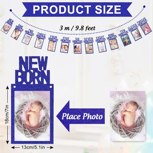 Miniatura 2 de Whaline Cartel de fotos de bebé de primer cumpleaños para recién nacido a 12 meses, guirnalda de fotos de hitos mensuales, decoración de celebración