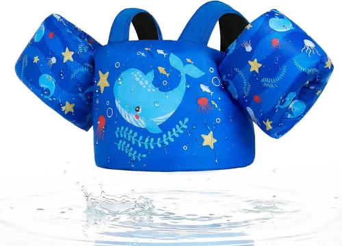 Miniatura 14 de Gogokids Chaleco de natación para niños pequeños, flotadores para niños de 24 a 66 libras, bonita chaqueta de natación de dibujos animados con arnés