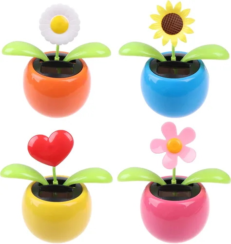 Juguete de mariposa bailarín solar, 4 unidades, energía solar, flor de sol bailarín en macetas de colores, colgajo con forma de corazón oscilante,