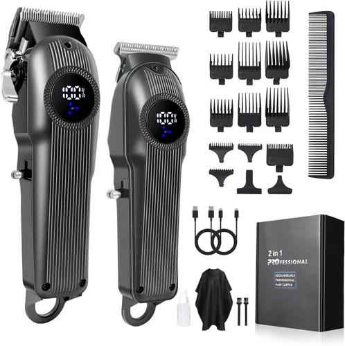 Juego de cortapelos y recortadores profesionales para hombres, cortadora de pelo inalámbrica, máquina de corte de pelo con pantalla LED para