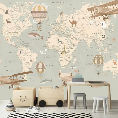 Miniatura 8 de Papel pintado de casa de acuarela de dibujos animados para guardería, murales de pared para habitación de niños 114" x 74" (no despegar y pegar)