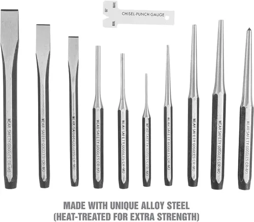 Miniatura 4 de OEMTOOLS 23996 - Juego de punzón y cincel, 11 piezas, corte, forma y punción, metales medianos y suaves, acero de aleación tratado térmicamente
