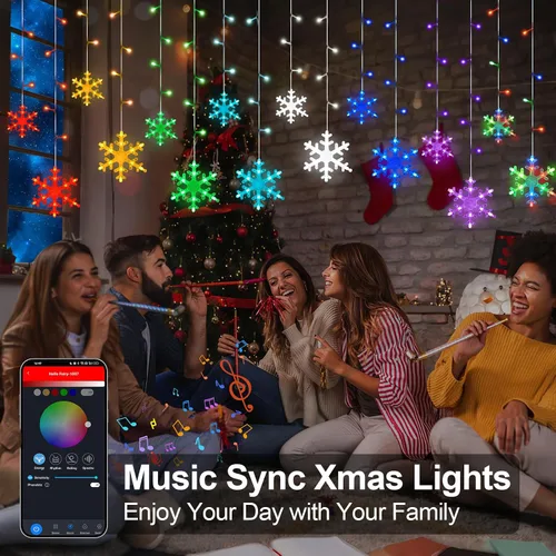 Miniatura 4 de Luces inteligentes de carámbano de copo de nieve de Navidad, 16.4 pies, 192 LED, 16 gotas, control remoto con aplicación enchufable en 16 millones