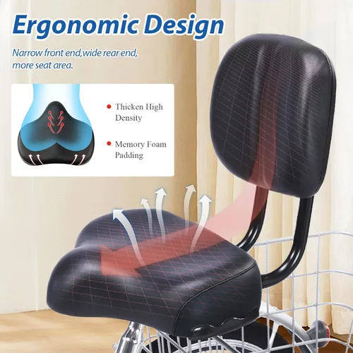 Miniatura 5 de Bike Seat with Backrest, Oversized Comfortable Ergonomic Design Bicycle Saddle for Men and Women Adjustable Height Bike Saddle for Tricycle City