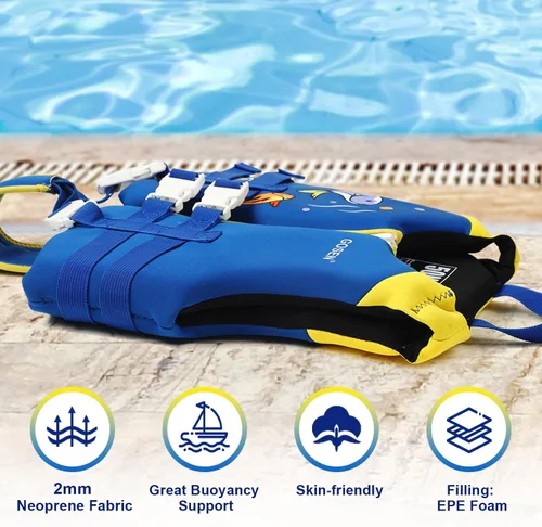 Miniatura 5 de Chaleco de natación para niños y niñas de 24 a 66 libras, chaleco de natación con correa de seguridad ajustable, fácil de poner y quitar, ayuda