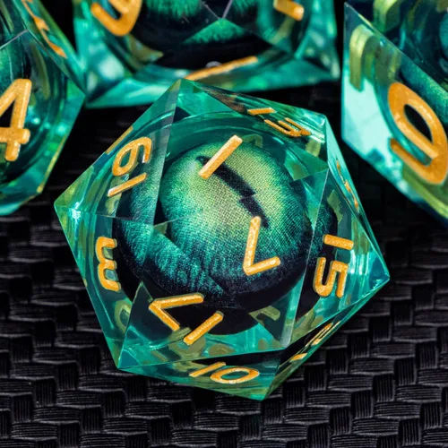 Miniatura 14 de ARUOHHA Juego de dados DND de núcleo líquido, 7 piezas de dados de resina azul afilados compatibles con juegos de rol D&D, juego de dados