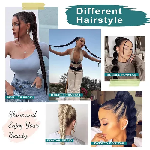 Miniatura 6 de EMMOR Extensión de cola de caballo larga trenzada con cabello lacio envolvente, extensiones de cabello sintético suave y saludable para mujeres