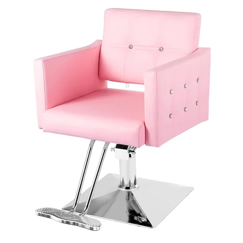 Silla de salón rosa para estilista, silla de peluquería hidráulica ajustable en altura giratoria de 360 grados, sillón de peluquería para mujer