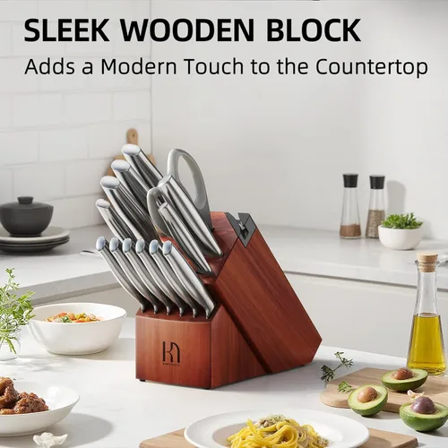 Miniatura 7 de KnifeSaga Juego de cuchillos de acero inoxidable japonés de alto carbono, 14 piezas, juego de cuchillos de cocina con afilador integrado y bloque