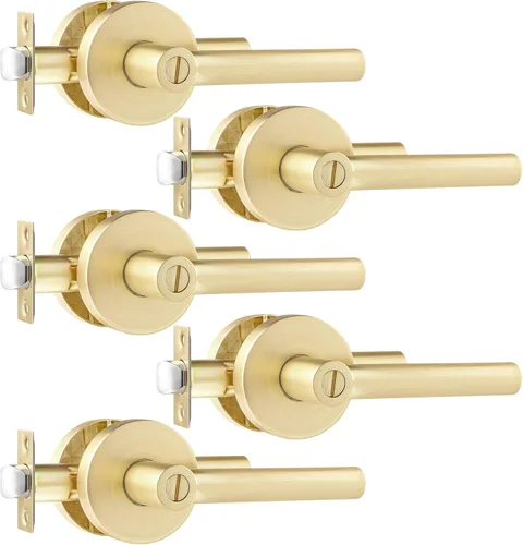 Miniatura 9 de Leydebong Paquete de 1 manija de puerta de entrada resistente dorada (para oficina y puerta delantera) reversible para lado derecho e izquierdo