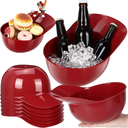 Miniatura 19 de Tanlade Casco de béisbol de plástico grande de 72 onzas, cuencos de béisbol, cuencos para aperitivos, helado, postre para trabajadores de Rojo