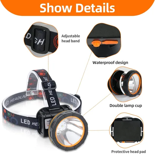 Miniatura 5 de Luces de caza de mapache superbrillantes, linterna frontal LED de alto lúmen con 2 modos de luz, linterna impermeable y recargable, perfecta