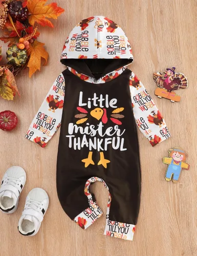 Miniatura 2 de Conjunto de ropa de Acción de Gracias para bebé niño, mi primer día de Thurkey con capucha para bebé niño, conjunto de ropa de Acción de Gracias