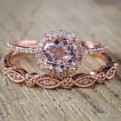 Miniatura 2 de Lindos anillos pequeños a la moda para mujer, con relleno de oro rosa, morganita rosa, juego de anillos de boda (oro rosa, 9)