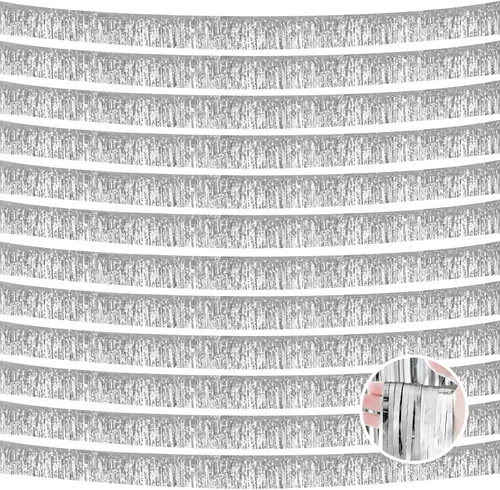 Miniatura 13 de Paquete de 12 guirnaldas de flecos de papel metálico de 10 pies de oropel para colgar en la pared, pancartas negras con flecos de oropel