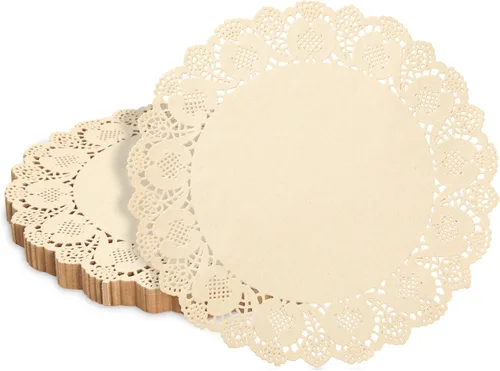 Juvale Manteles individuales de papel, redondos de 12 pulgadas, color marrón, 250 unidades, manteles individuales desechables y tapices de encaje,
