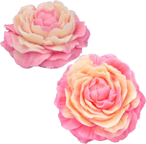 Paquete de 2 moldes para jabón y velas de flores de peonía - Moldes 3D de silicona para dulces y decoración del hogar - Moldes para fundición y