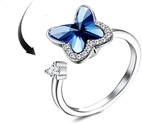 Miniatura 4 de Caiyao Anillo para aliviar la ansiedad, margarita, girasol, flor de mal de ojo, circonita con cuentas abiertas y ajustables, apilables, para mujer