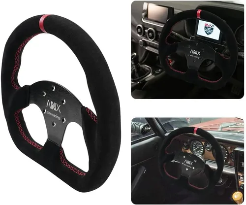 Miniatura 6 de RASTP - Volante universal de carreras de 13.8 pulgadas/350mm, 6 pernos, agarre de vinilo y aluminio con botón de bocina para auto - Negro