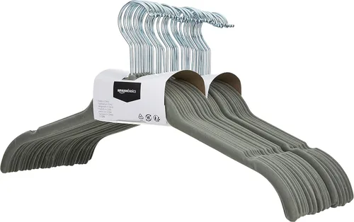 Miniatura 8 de Amazon Basics Perchas antideslizantes de terciopelo delgado que ahorran espacio para la organización del armario, gris/plata, paquete de 30