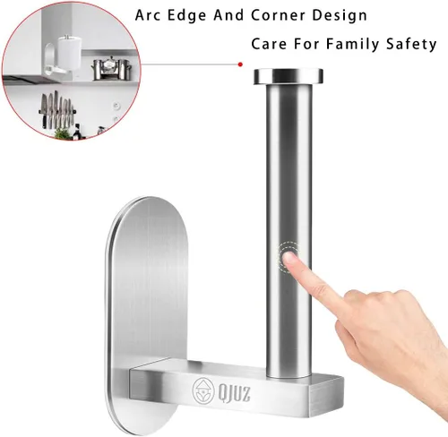 Miniatura 5 de QJUZ Paquete de 2 soportes de papel higiénico autoadhesivo, soporte de papel higiénico para baño, cocina en pared, soporte de pared cepillado