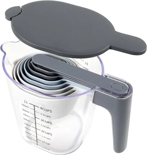 Juego de tazas y cucharas medidoras Recogwood de 10 piezas, taza medidora apilable con tapa, juego de cucharas medidoras para la cocina, para 10