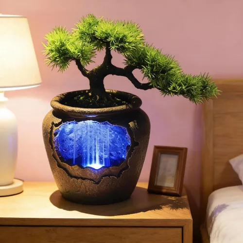 Miniatura 14 de 11.81 pulgadas Fuente de rocalla de mesa para interiores, cascada de bonsái, mini fuente de agua de rocalla con bomba automática y luz LED