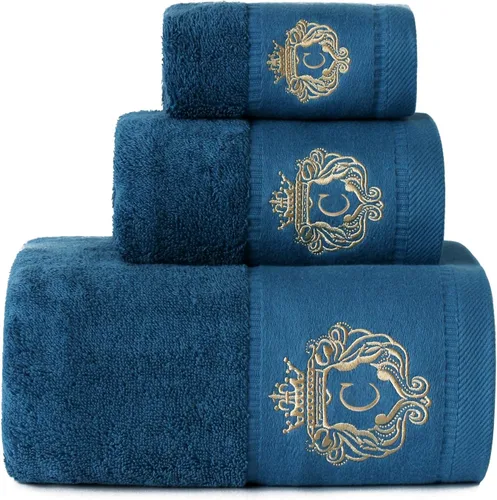 Miniatura 23 de Juego de toallas de baño de lujo súper suaves y altamente absorbentes de 100% algodón premium para regalos (Azul-A)