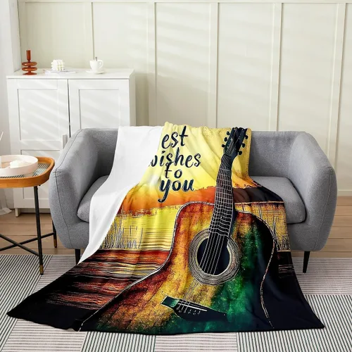 Miniatura 9 de Castle Fairy Manta de forro polar con botas de vaquero, manta de guitarra musical bohemia para niños y niños, manta de vaquera rústica occidental