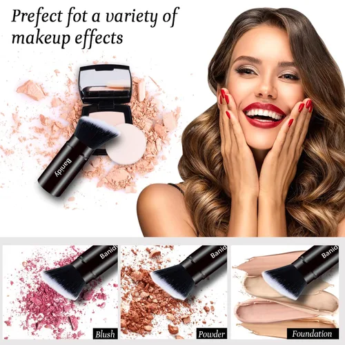 Miniatura 5 de Brocha de maquillaje Kabuki para la cara, retráctil, cepillo Kabuki de viaje, portátil, impecable para base, rubor en polvo, bronceador, pulido